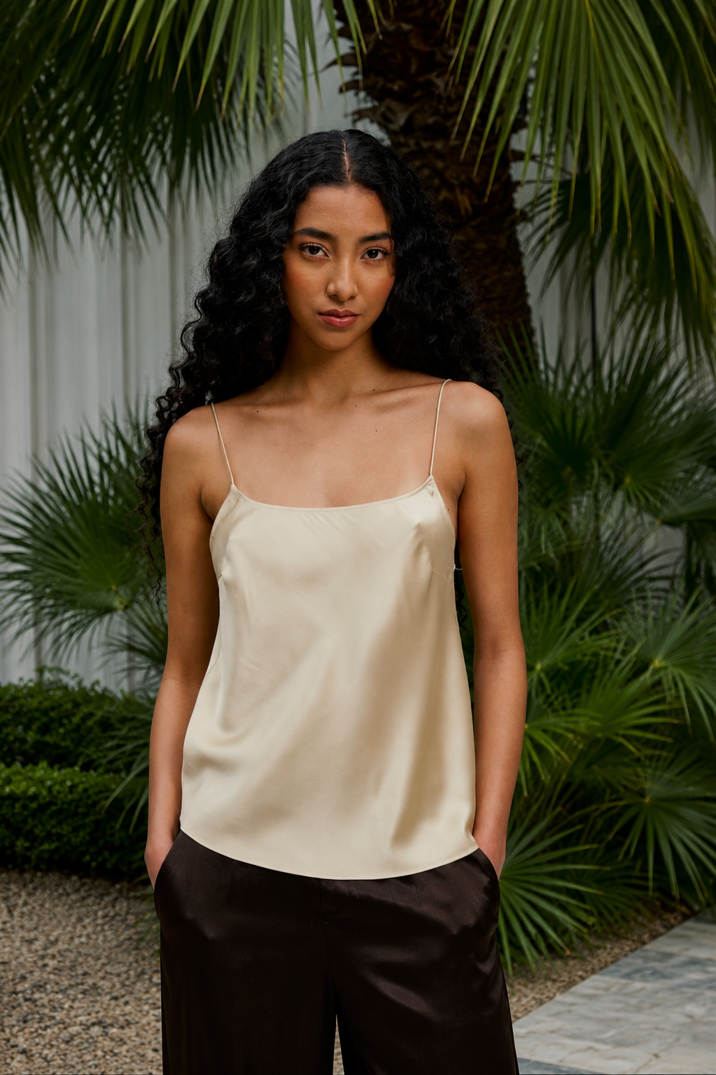 SERAPHINE SILK SLIP TOP CHAMPAGNE